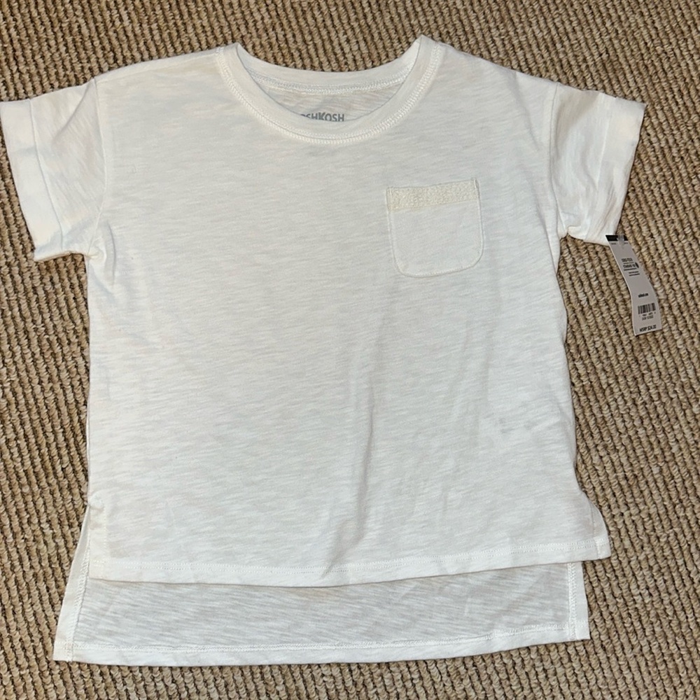 NWT Oshkosh white short sleeve girls size 5 lace pocket folded cuff sleeves